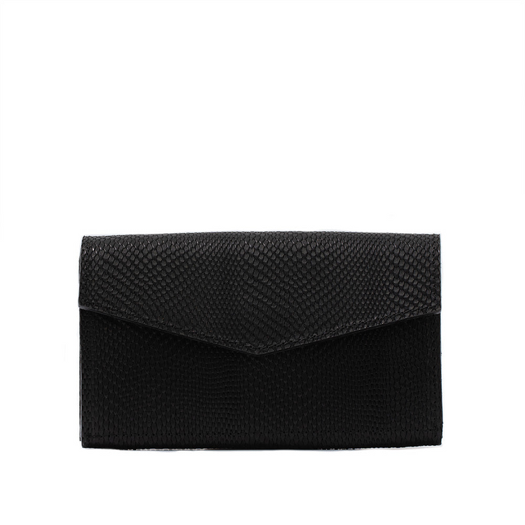 a black leather wallet on a white background