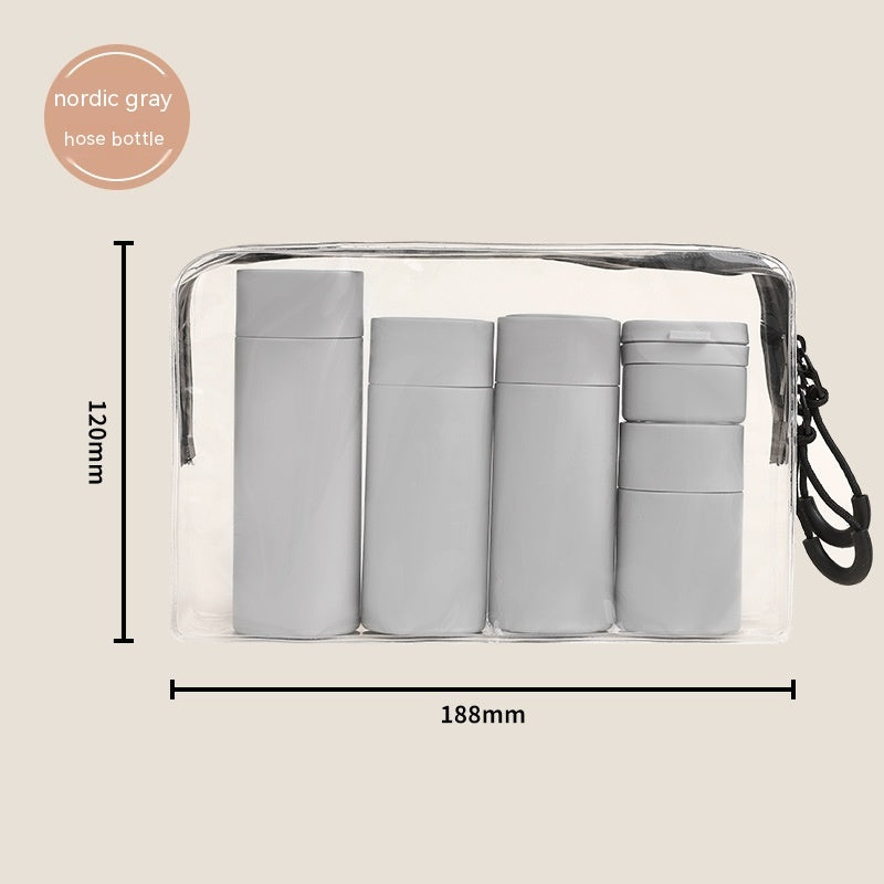 a clear plastic bag with different containers inside