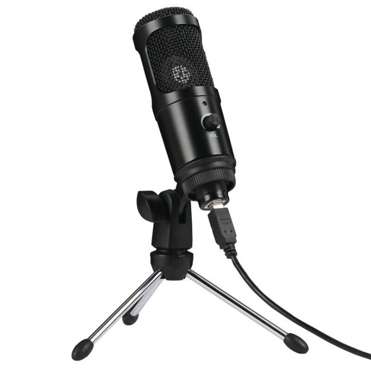 a black microphone on a tripod