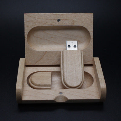 a wooden box with a usb drive inside