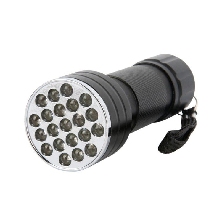 a black flashlight with a black strap