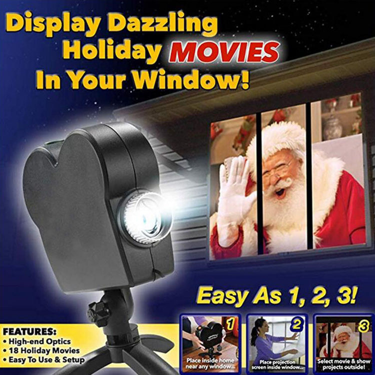 a black projector with a light on it