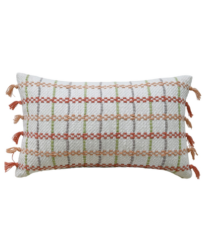 Handwoven Knotted Edging Decorative Throw Pillow, 14"X24"