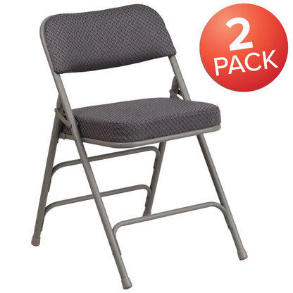 2 Pk. HERCULES Series Premium Curved Triple Braced & Double Hinged Gray Fabric Metal Folding Chair