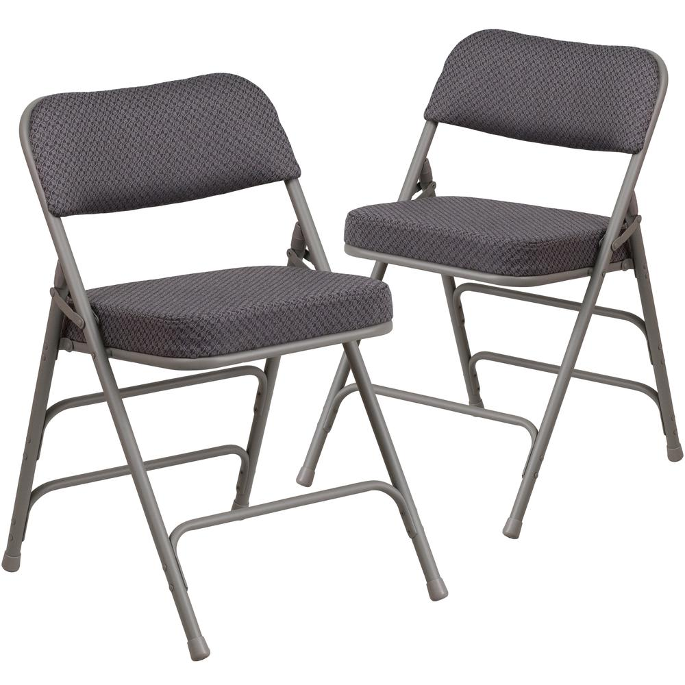 2 Pk. HERCULES Series Premium Curved Triple Braced & Double Hinged Gray Fabric Metal Folding Chair