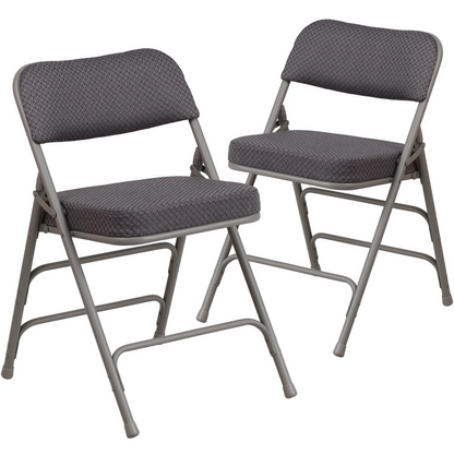 2 Pk. HERCULES Series Premium Curved Triple Braced & Double Hinged Gray Fabric Metal Folding Chair