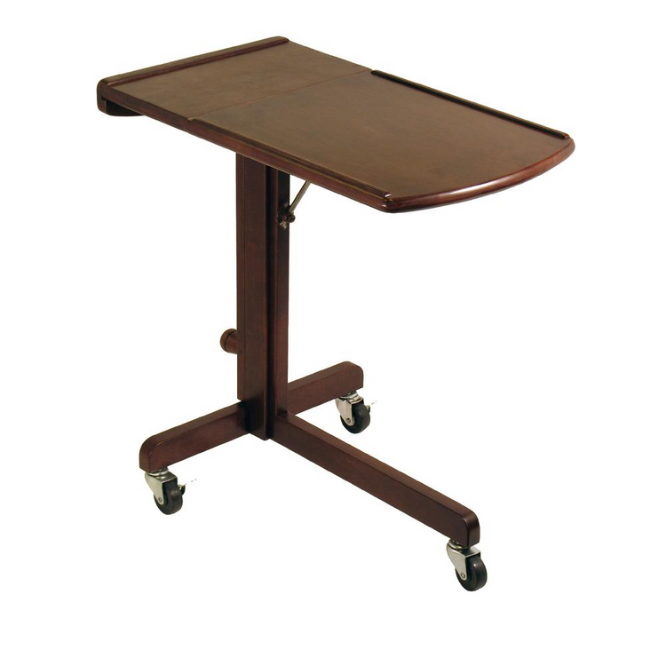 a wooden table on wheels