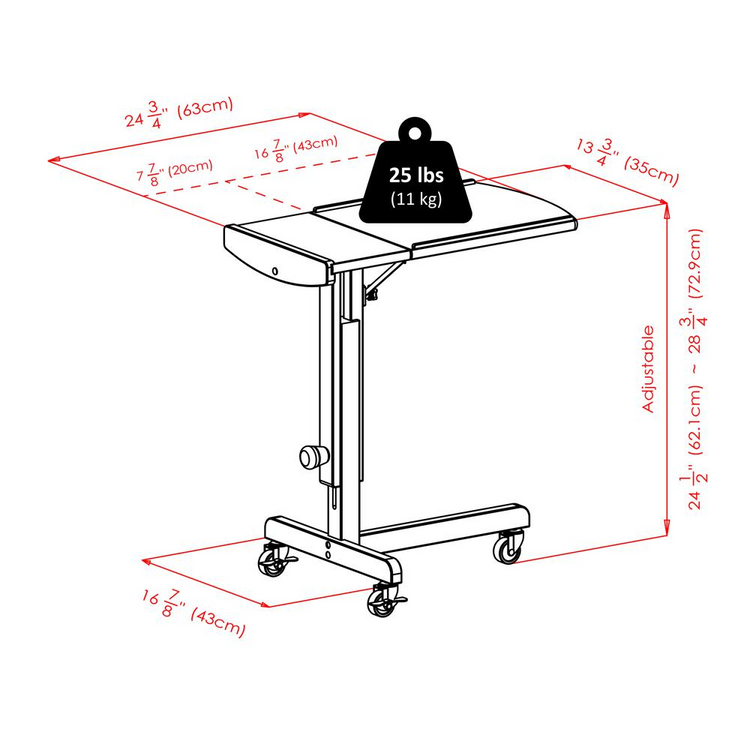 a drawing of a desk with dimensions
