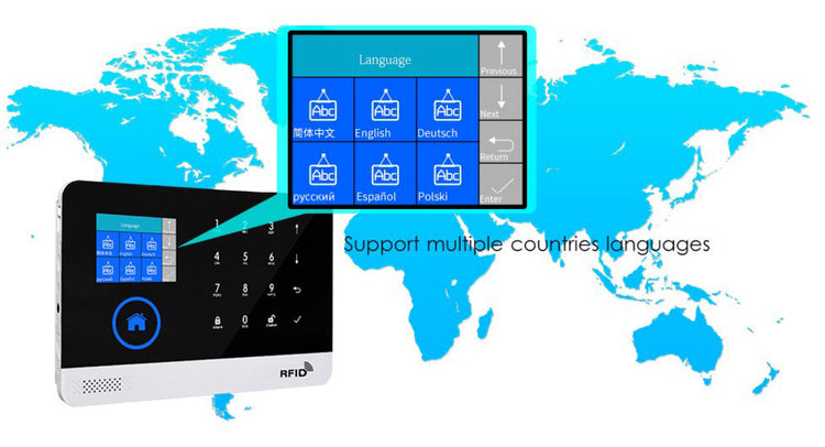 a screen with a black and white rectangular object with a blue square with white text