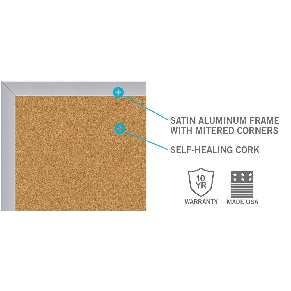 Ghent Natural Cork Bulletin Board with Aluminum Frame, 4'H x 10'W