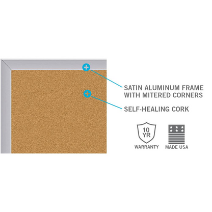 Ghent Natural Cork Bulletin Board with Aluminum Frame, 4'H x 10'W