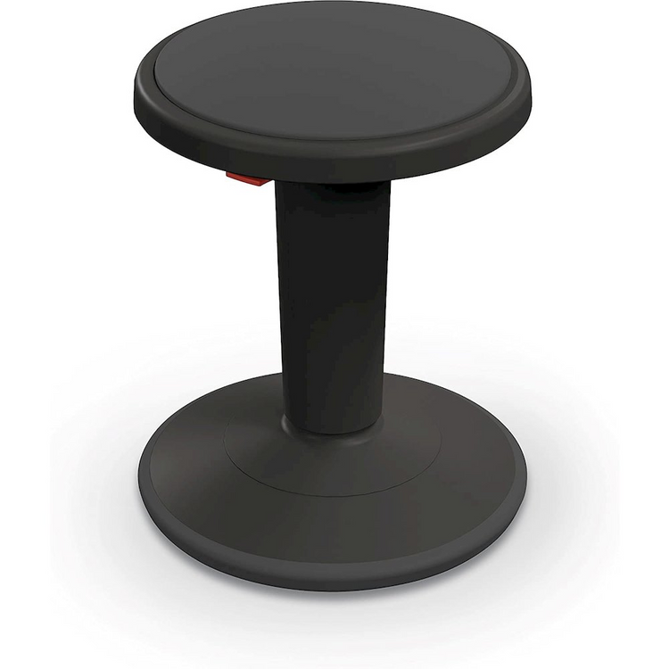 a black stool with a red button