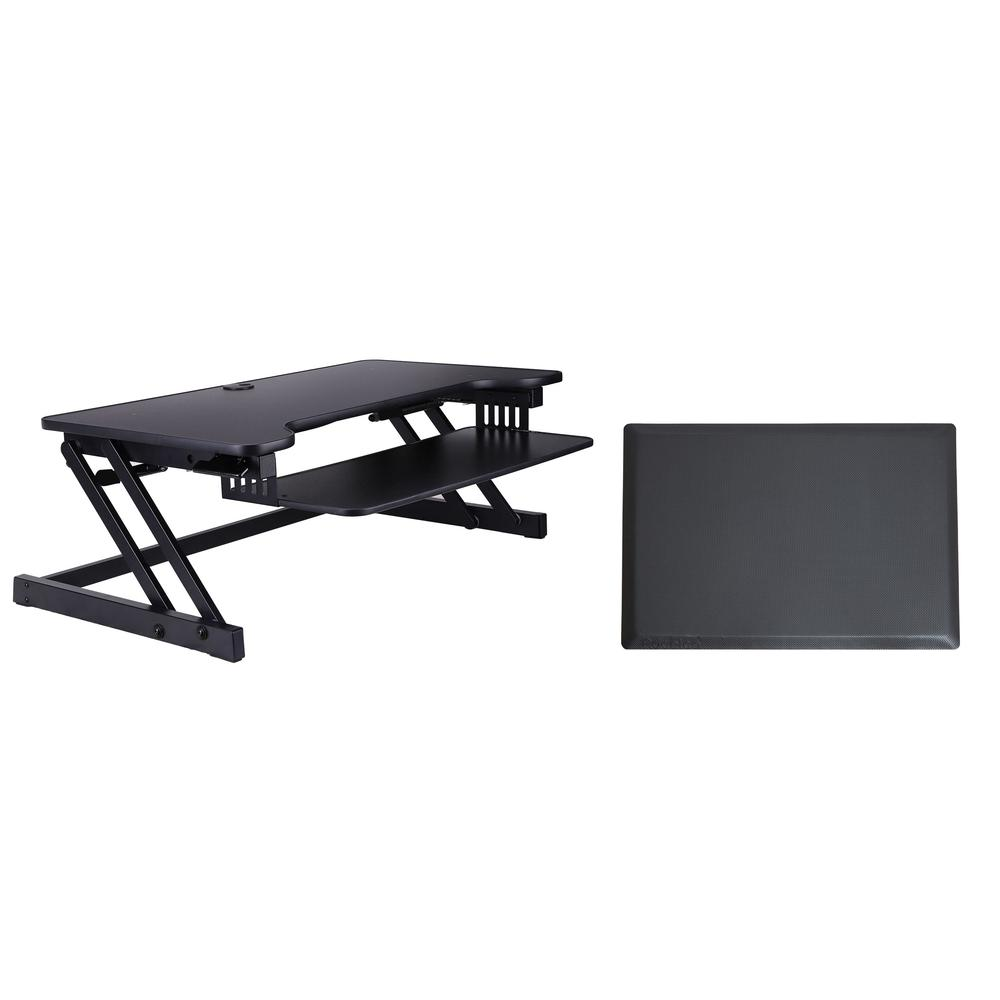 a black desk with a black tray