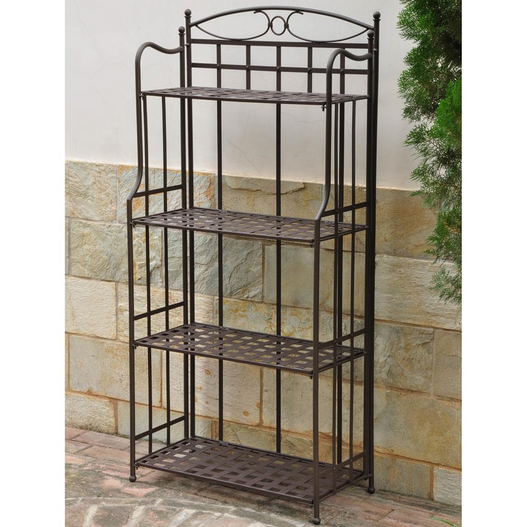 a metal shelf against a wall