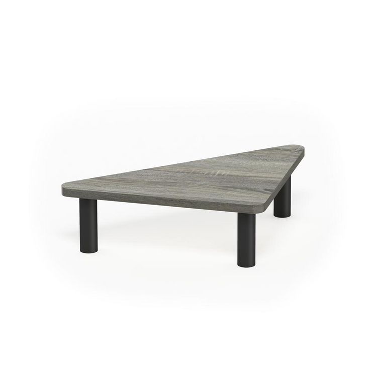 a wooden table with black legs