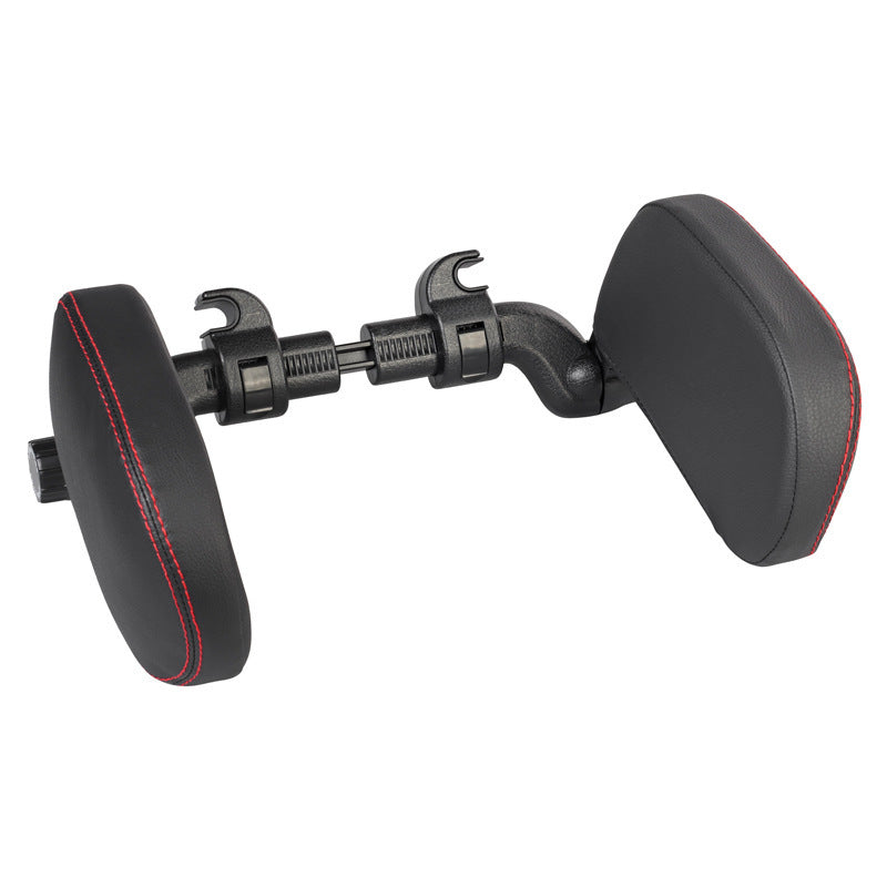 a black seat with red stitching