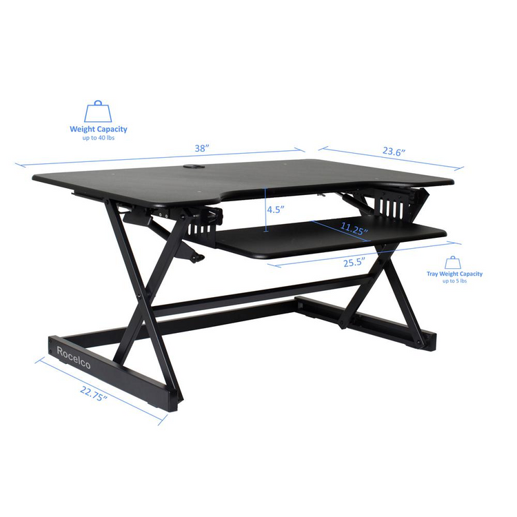 a black desk with dimensions