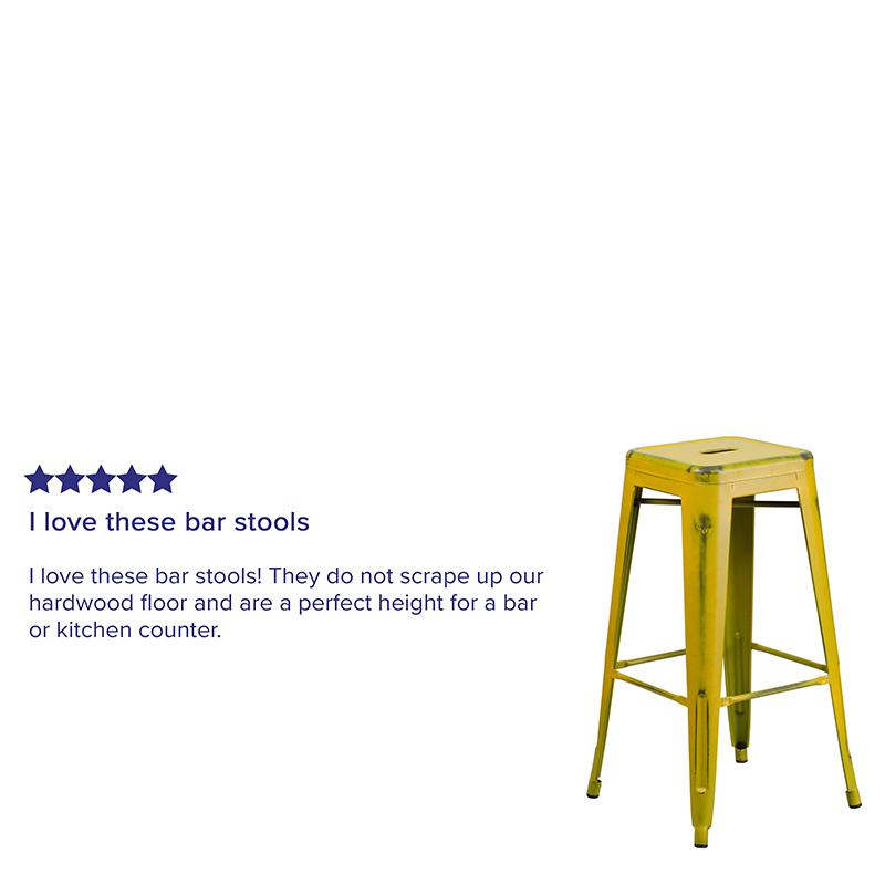 30" High Backless Distressed Yellow Metal Indoor-Outdoor Barstool