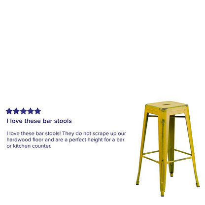 30" High Backless Distressed Yellow Metal Indoor-Outdoor Barstool