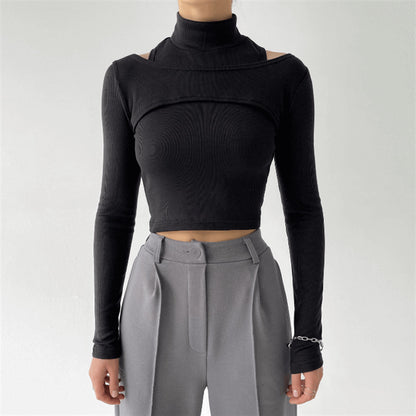 High-necked Vest T-shirt Two-piece Crop Tops