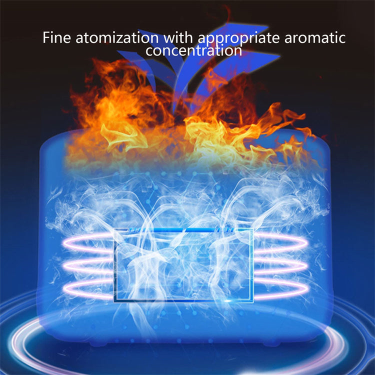 a blue box with fire and smoke