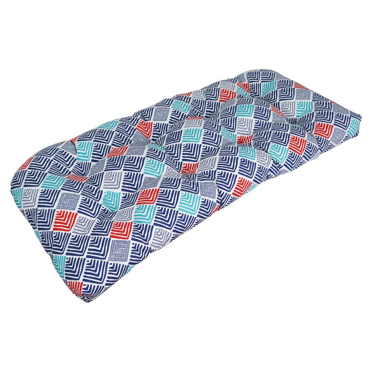 a blue and red rectangle shaped mattress