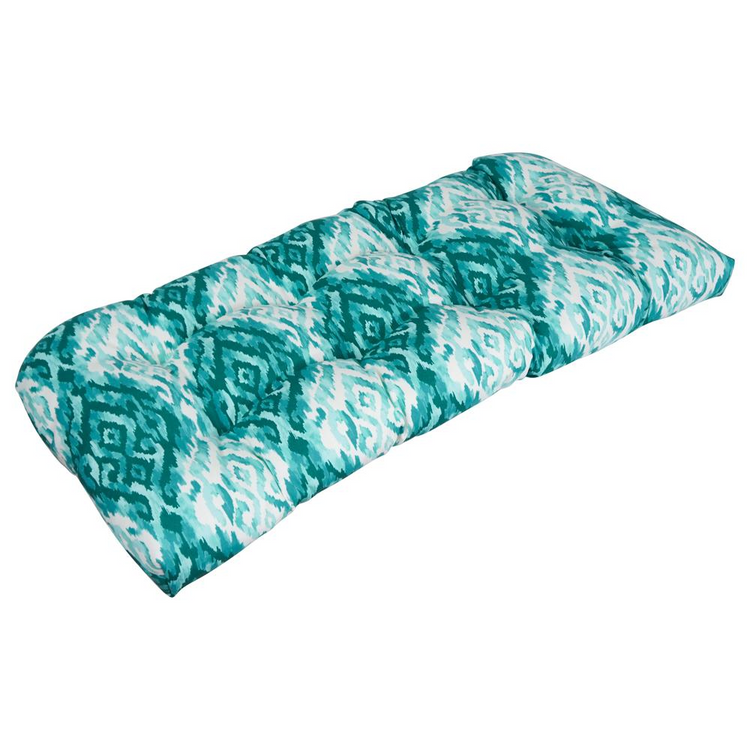a blue and white rectangular pillow