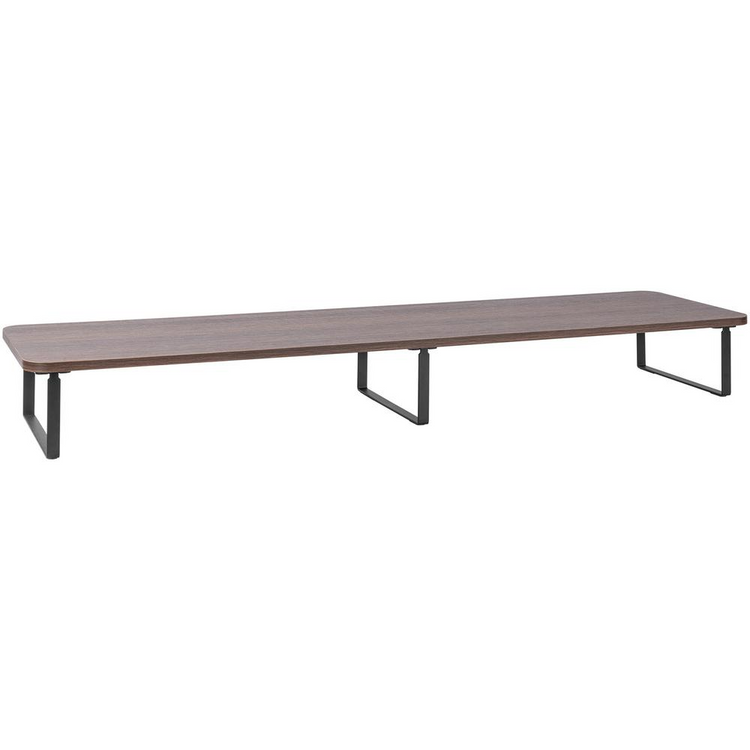 a long wooden bench with metal legs