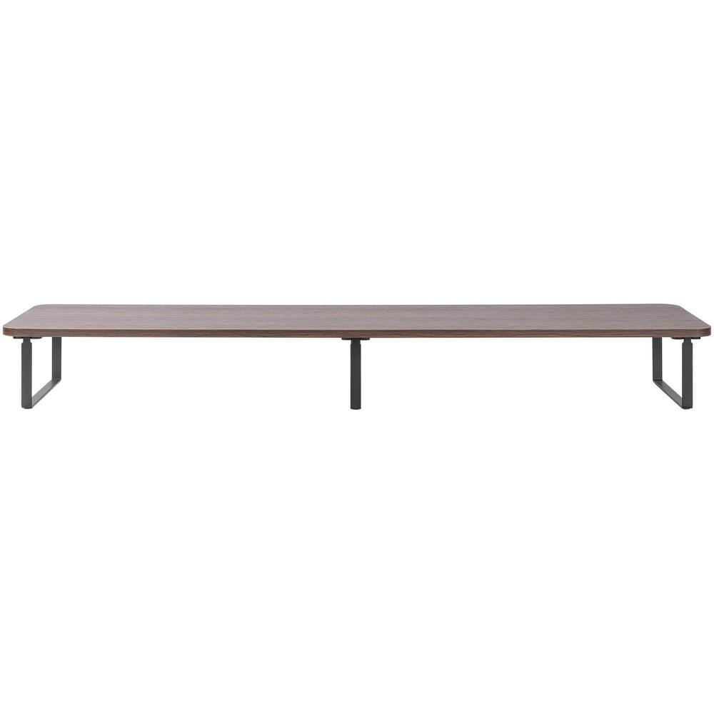 a long wooden bench with metal legs