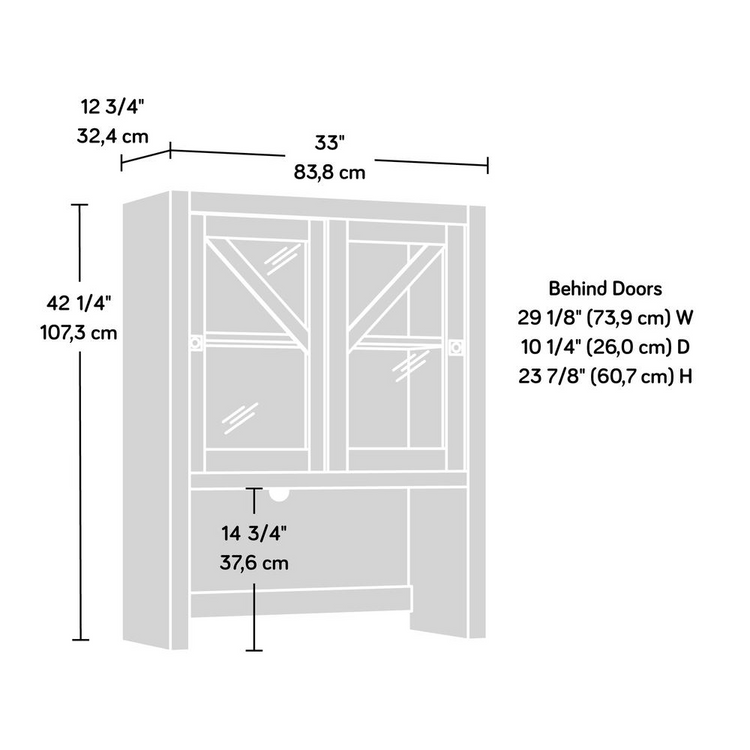 a white cabinet with dimensions
