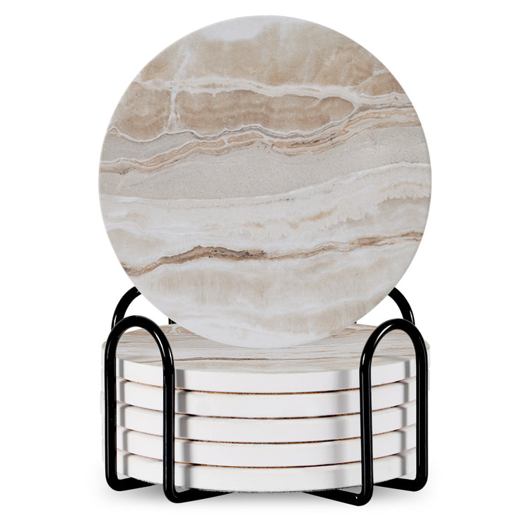 a stack of coasters on a stand