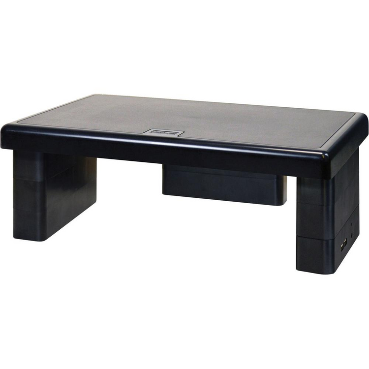 a black rectangular table with two legs