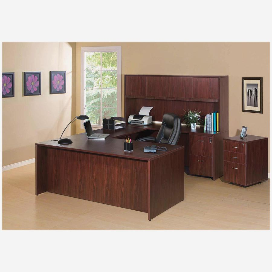 Lorell Essentials Series Stack-on Hutch with Doors - 47.3" x 14.8" x 36" - 3 Door(s) - Finish: Laminate, Mahogany - Grommet, Cord Management, Durable