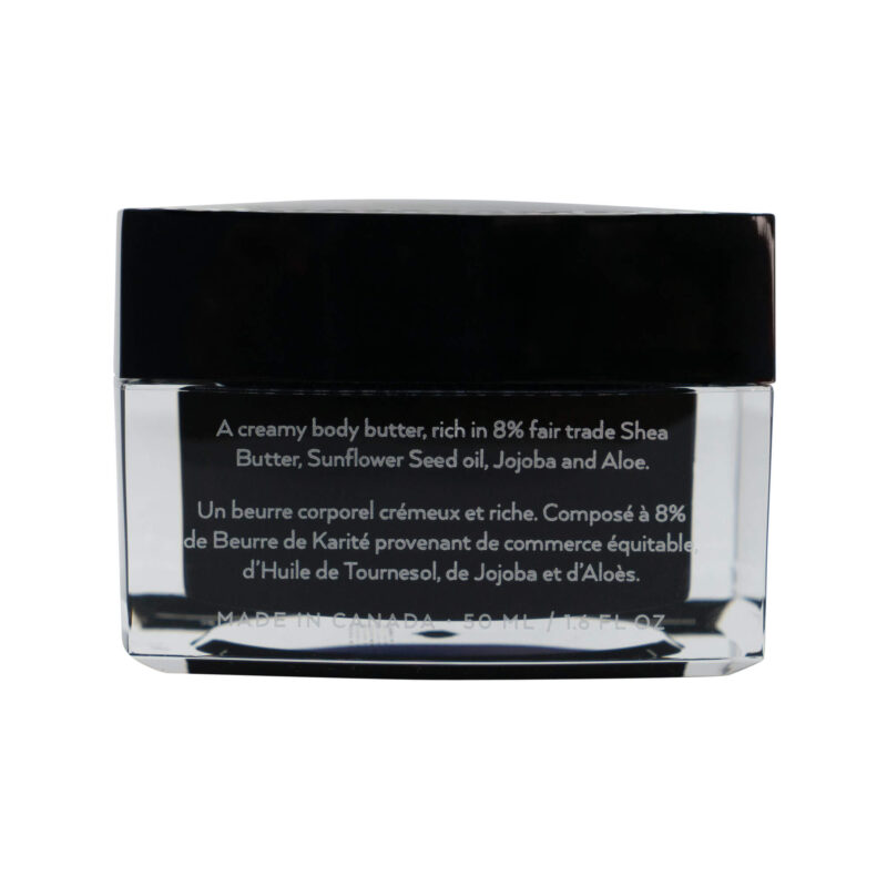 a clear container with black lid