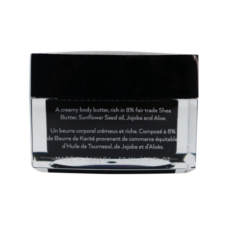 a clear container with black lid