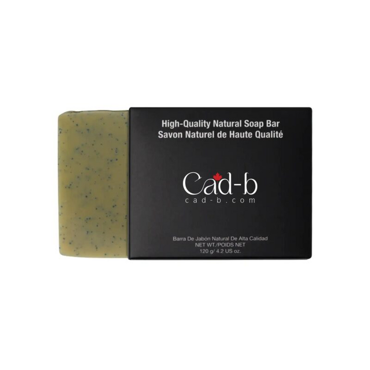 a bar of soap with a black box
