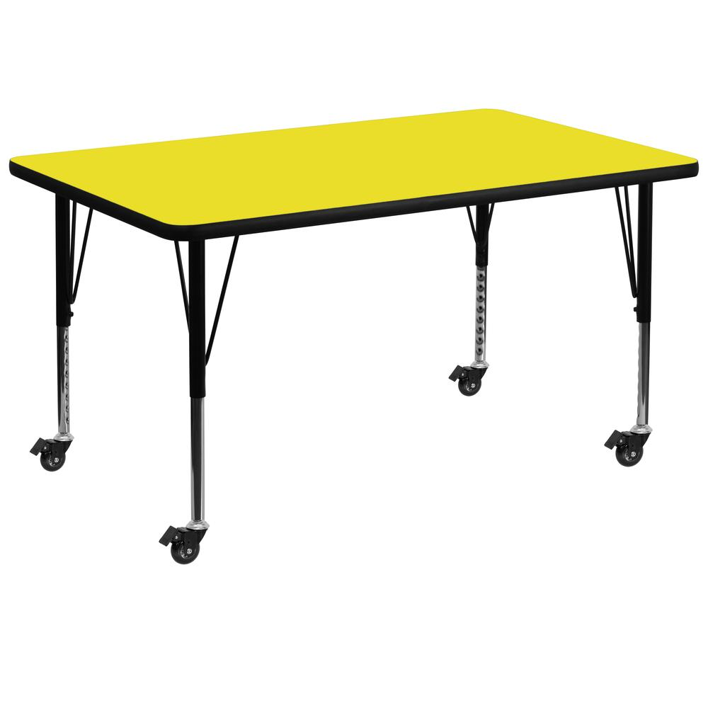 Mobile 36''W x 72''L Yellow HP Activity Table - Height Adjustable Short Legs