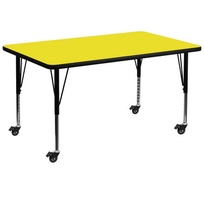 Mobile 36''W x 72''L Yellow HP Activity Table - Height Adjustable Short Legs