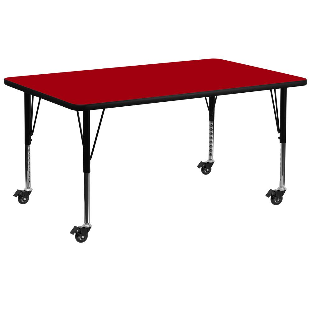 Mobile 30''W x 72''L Red Thermal Activity Table - Height Adjustable Short Legs