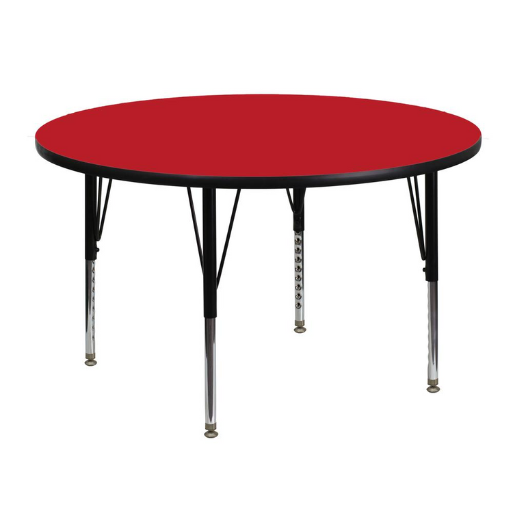a red table with legs
