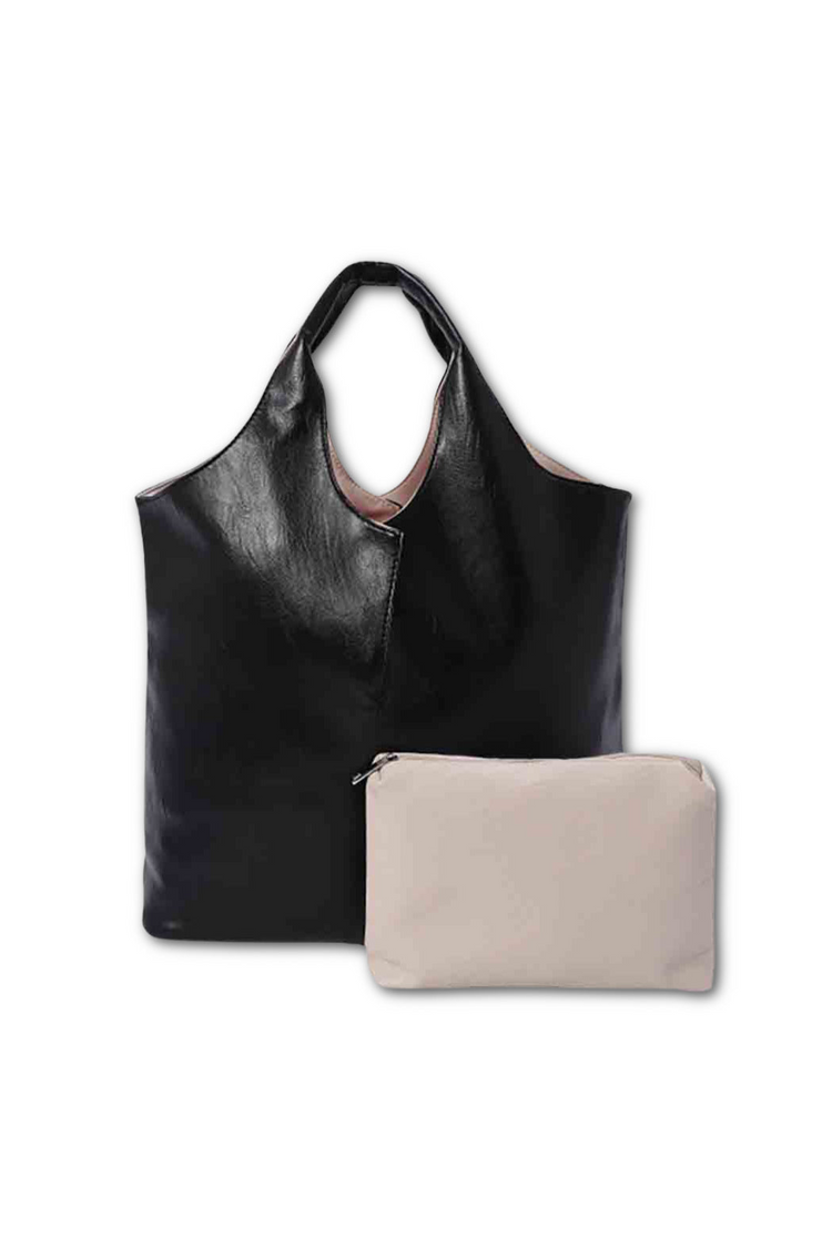 a black bag with a white bag on it