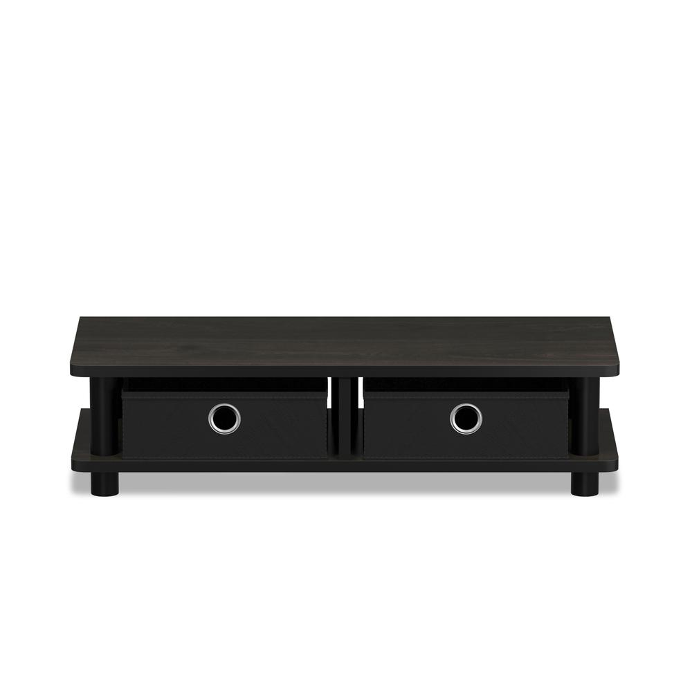 a black shelf with two drawers