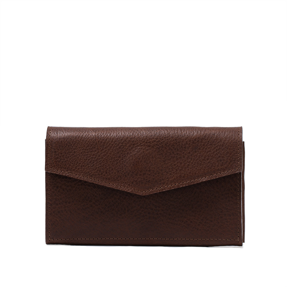 a brown leather wallet with a white background