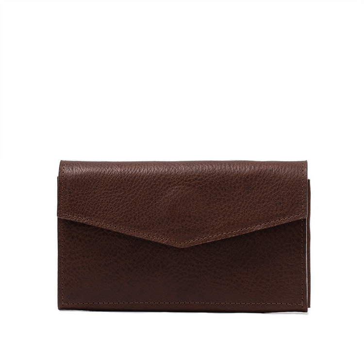 a brown leather wallet with a white background
