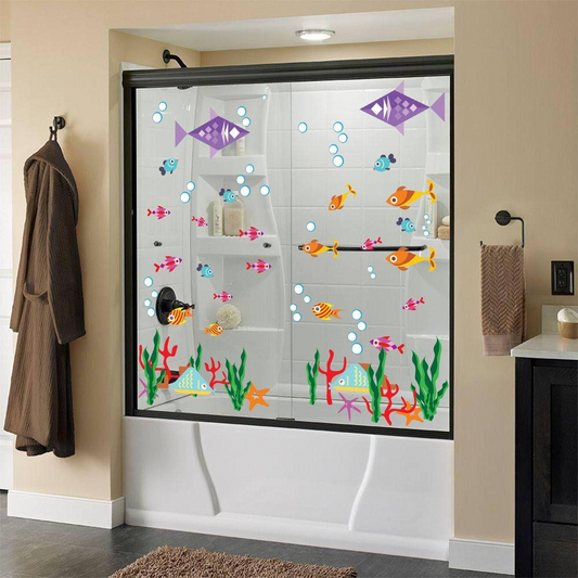 Bathroom Decor Door Vinyl Decals - Funny Bath Room Art For Shower Doors - Cute Ideas Kids Stickers Prints - Home Themes Fun Glass Murals