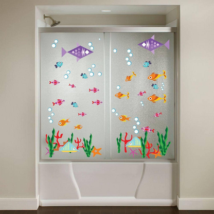 Bathroom Decor Door Vinyl Decals - Funny Bath Room Art For Shower Doors - Cute Ideas Kids Stickers Prints - Home Themes Fun Glass Murals