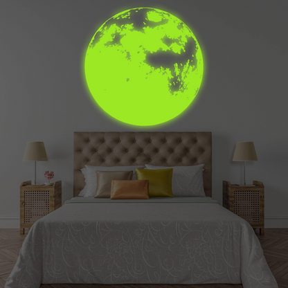 Glow In Dark Moon Wall Decor Decal - Nigh Light Full Large Sticker For Nursery Baby Kids Room - Glowing Neon Art Home Removable Vinyl