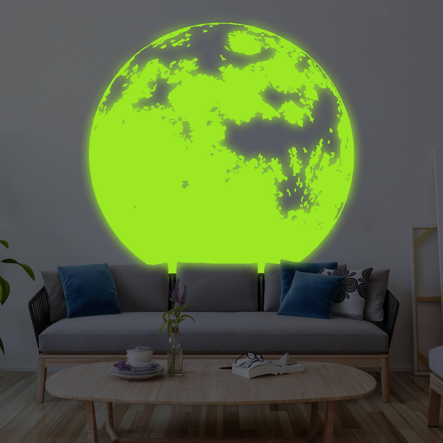 Glow In The Dark Moon Wall Sticker - Glowing Ceiling Decal For Kid Room Bedroom The Light Decor - 3d Large Vinyl Full Night Decoration Art