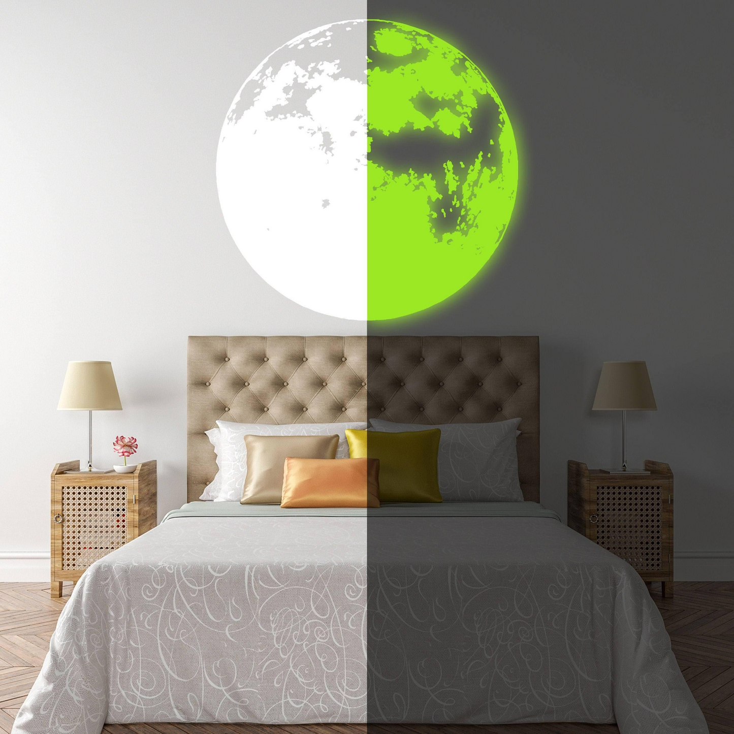Glow In The Dark Moon Wall Sticker - Glowing Ceiling Decal For Kid Room Bedroom The Light Decor - 3d Large Vinyl Full Night Decoration Art