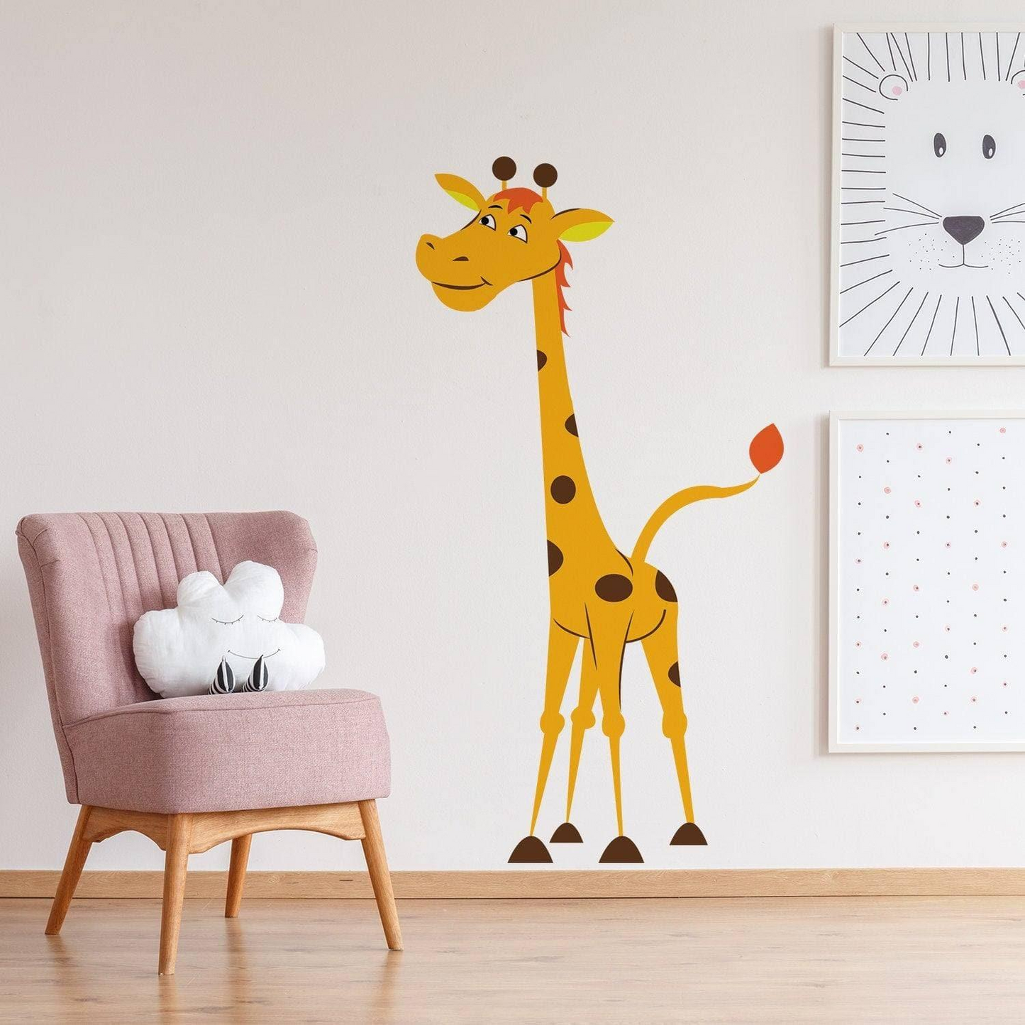 Nursery Giraffe Vinyl Wall Sticker - Baby Art Cute Funny Gift Animal Decor Decal - Boy Girl Africa Decorative Colourful Jungle Kid Print